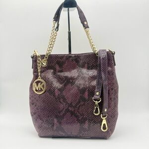 Michael Kors Jet Set Purple Python Embossed Leather Shoulder Bag w Gold Hardware